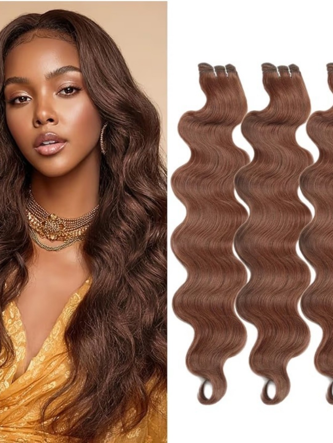 3 Bundles Body Wave Synthetic Weft Hair Ombre Brown #30 100g 24"